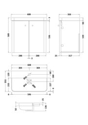 Balterley Bathroom Wall Hung 2 Door Vanity Unit Basin, Gloss White, 579mm in White - thumbnail 2