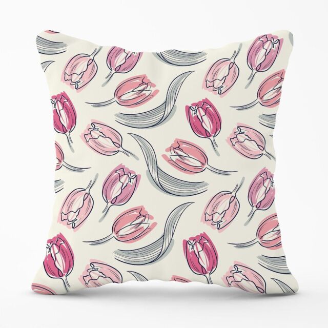 Warren Reed - Designer Tulips Outdoor Cushion in Pink - Size: 60 cm x 60 cm - image 1