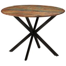 Berkfield Home Dining Table Ã˜110x78 cm Solid Wood Reclaimed & Steel in Brown - Size: 110x78 cm - thumbnail 1