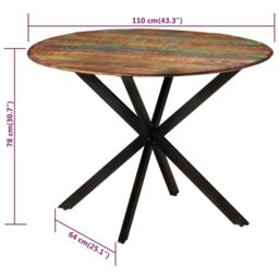Berkfield Home Dining Table Ã˜110x78 cm Solid Wood Reclaimed & Steel in Brown - Size: 110x78 cm - thumbnail 6