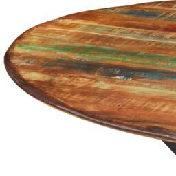 Berkfield Home Dining Table Ã˜110x78 cm Solid Wood Reclaimed & Steel in Brown - Size: 110x78 cm - thumbnail 3