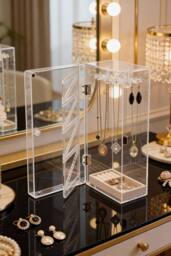 SHEONLY Women's Jewellery Display Stand Organiser with Velvet Tray in Clear - thumbnail 3