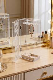 SHEONLY Women's Jewellery Display Stand Organiser with Velvet Tray in Clear - thumbnail 2