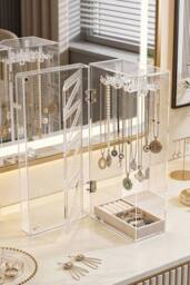SHEONLY Women's Jewellery Display Stand Organiser with Velvet Tray in Clear