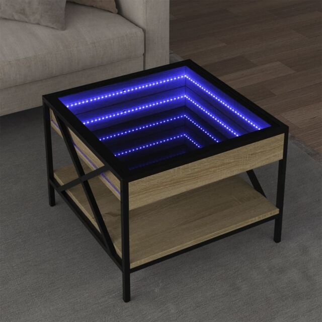 Berkfield Home Coffee Table with Infinity LED Sonoma Oak 50x50x38 cm in Brown - Size: 50 x 50 x 38 cm - image 1