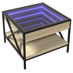 Berkfield Home Coffee Table with Infinity LED Sonoma Oak 50x50x38 cm in Brown - Size: 50 x 50 x 38 cm - thumbnail 3