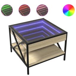 Berkfield Home Coffee Table with Infinity LED Sonoma Oak 50x50x38 cm in Brown - Size: 50 x 50 x 38 cm - thumbnail 2
