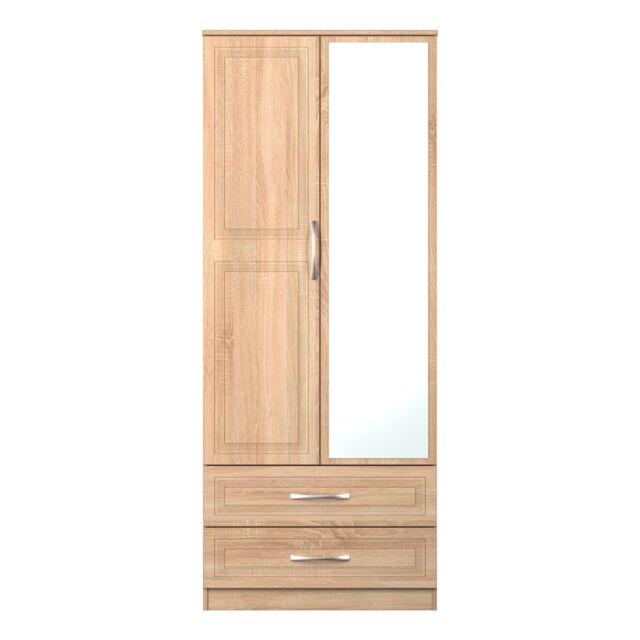 Ready Assembled 2 U Oxford 2 Door 2 Drawer Mirrored Wardrobe (Ready Assembled) in Natural - image 1