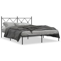 Berkfield Home Metal Bed Frame without Mattress with Headboard Black 160x200cm - Size: 160x200 cm - thumbnail 2
