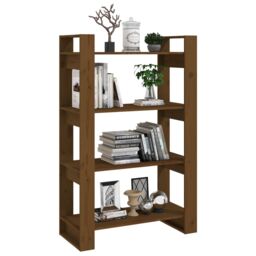 Berkfield Home Book Cabinet/Room Divider Honey Brown 80x35x125 cm Solid Wood - Size: 80 x 35 x 125 cm - thumbnail 4