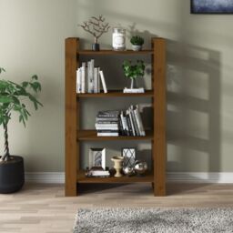 Berkfield Home Book Cabinet/Room Divider Honey Brown 80x35x125 cm Solid Wood - Size: 80 x 35 x 125 cm - thumbnail 3