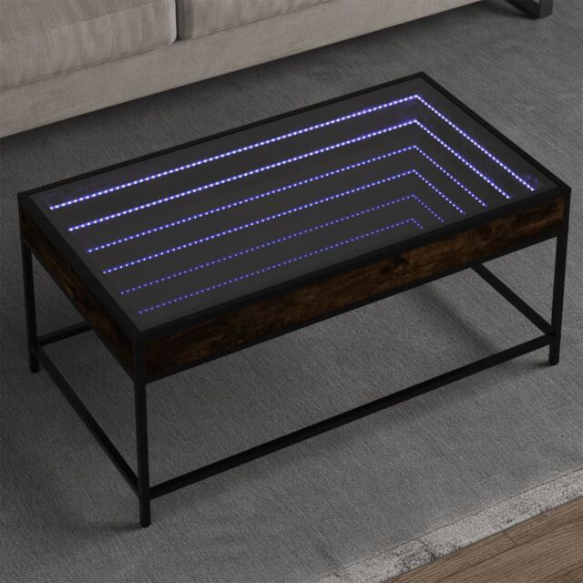 Berkfield Home Coffee Table with Infinity LED Smoked Oak 90x50x41 cm in Brown - Size: 90 x 50 x 41 cm - image 1