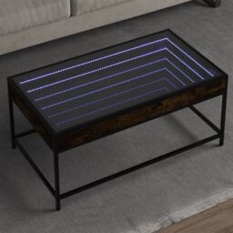 Berkfield Home Coffee Table with Infinity LED Smoked Oak 90x50x41 cm in Brown - Size: 90 x 50 x 41 cm - thumbnail 1