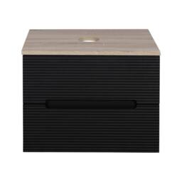 Bathroom Kingdom Monza Black & Oak Fluted Wall Hung Vanity Basin 600mm - thumbnail 2