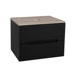 Bathroom Kingdom Monza Black & Oak Fluted Wall Hung Vanity Basin 600mm