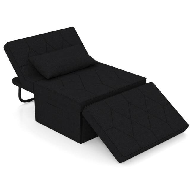 Gymax Folding Sofa Bed Ottoman Convertible Sleeper Sofa Chair Recliner in Black - image 1
