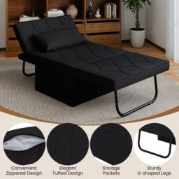 Gymax Folding Sofa Bed Ottoman Convertible Sleeper Sofa Chair Recliner in Black - thumbnail 9