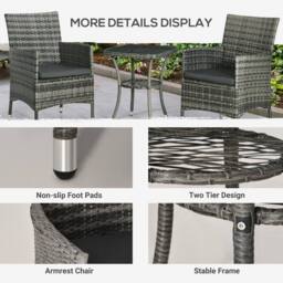 Wyld Haus Sami Mixed Grey 3 Piece Rattan Bistro Set 2 Chairs 2 Tier Table - thumbnail 6