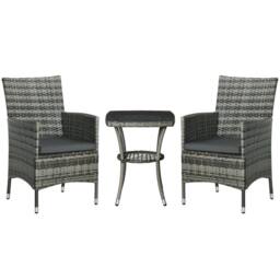 Wyld Haus Sami Mixed Grey 3 Piece Rattan Bistro Set 2 Chairs 2 Tier Table - thumbnail 2