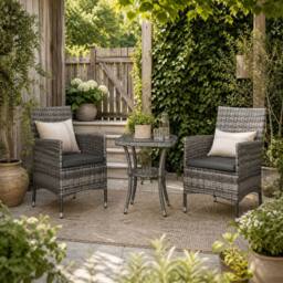 Wyld Haus Sami Mixed Grey 3 Piece Rattan Bistro Set 2 Chairs 2 Tier Table - thumbnail 1