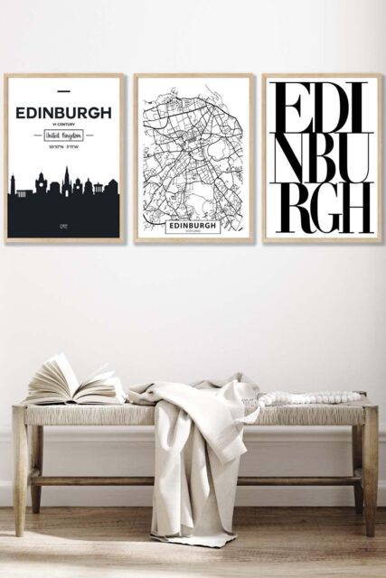 ARTZE EDINBURGH Skyline Street Map City Prints Framed Wall Art - Large in Light Oak - Size: W53 cm x H73 cm x D20mm - image 1