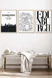ARTZE EDINBURGH Skyline Street Map City Prints Framed Wall Art - Large in Light Oak - Size: W53 cm x H73 cm x D20mm - thumbnail 1