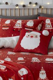 Bedlam 'Jolly Santa' Plush Fleece Filled Cushion in Red - Size: 43 cm x 43 cm - thumbnail 2