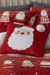 Bedlam 'Jolly Santa' Plush Fleece Filled Cushion in Red - Size: 43 cm x 43 cm