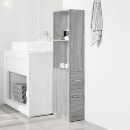 Berkfield Home Narrow Bathroom Cupboard with Wheels Grey Sonoma Engineered Wood - thumbnail 3
