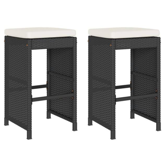 Berkfield Home Garden Bar Stools with Cushions 2 pcs Black Poly Rattan - image 1