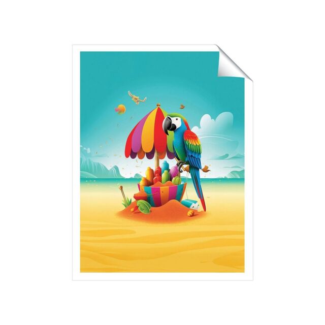 "Warren Reed - Designer Parrot On A Beach Holiday Unframed Art Print - Size: W20"" x H30""" - image 1