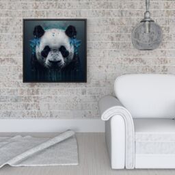 Warren Reed - Designer Panda Face Splashart Dark Background Framed Canvas in Black - Size: w10 inch x h10 inch - thumbnail 2