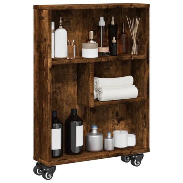 Berkfield Home Narrow Storage Trolley Smoked Oak 48x13x68 cm Engineered Wood in Brown - Size: 48 x 13 x 68 cm - image 1