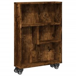 Berkfield Home Narrow Storage Trolley Smoked Oak 48x13x68 cm Engineered Wood in Brown - Size: 48 x 13 x 68 cm - thumbnail 2