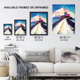 "Artery8 Lindisfarne Island in Winter Colourful Coastal Framed Art Print in Blue - Size: W12"" x H16""" - thumbnail 3