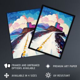 "Artery8 Lindisfarne Island in Winter Colourful Coastal Framed Art Print in Blue - Size: W12"" x H16""" - thumbnail 2