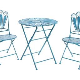 Wyld and Coco Garden Bloom Bistro Set - Blue Iron 2-Seater Peacock Motif Distressed - thumbnail 2