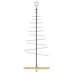 Berkfield Home Metal Christmas Tree with Wooden Base Black 150 cm - thumbnail 3