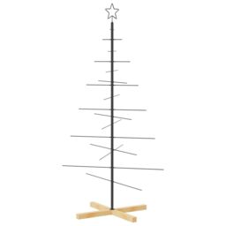 Berkfield Home Metal Christmas Tree with Wooden Base Black 150 cm - thumbnail 2