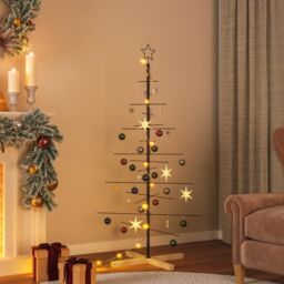 Berkfield Home Metal Christmas Tree with Wooden Base Black 150 cm - thumbnail 1