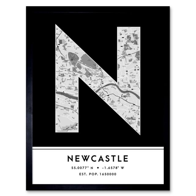 "Wee Blue Coo Wall Art Print Newcastle England United Kingdom City Map Modern Typography Stylish Letter Framed Word in Black - Size: W12"" x H16""" - image 1