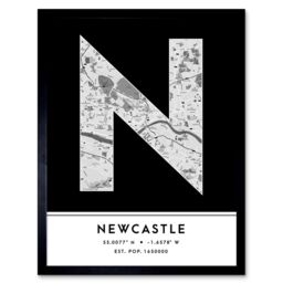 "Wee Blue Coo Wall Art Print Newcastle England United Kingdom City Map Modern Typography Stylish Letter Framed Word in Black - Size: W12"" x H16""" - thumbnail 1