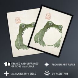 "Artery8 Vintage Japanese Cute Grumpy Frog Matsumoto Hoji Framed Wall Art Print in Green - Size: W12"" x H16""" - thumbnail 3