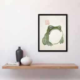 "Artery8 Vintage Japanese Cute Grumpy Frog Matsumoto Hoji Framed Wall Art Print in Green - Size: W12"" x H16""" - thumbnail 5