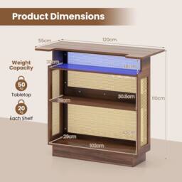 Costway Industrial Home Bar Table w/LED Light &App Control Rattan Dining Table in Brown - thumbnail 2