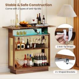 Costway Industrial Home Bar Table w/LED Light &App Control Rattan Dining Table in Brown - thumbnail 9
