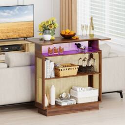 Costway Industrial Home Bar Table w/LED Light &App Control Rattan Dining Table in Brown - thumbnail 5