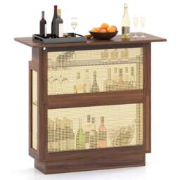 Costway Industrial Home Bar Table w/LED Light &App Control Rattan Dining Table in Brown - thumbnail 3
