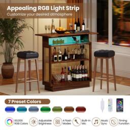 Costway Industrial Home Bar Table w/LED Light &App Control Rattan Dining Table in Brown - thumbnail 8