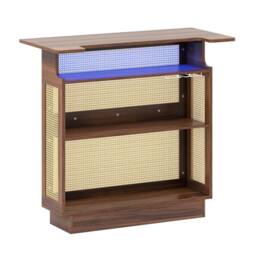 Costway Industrial Home Bar Table w/LED Light &App Control Rattan Dining Table in Brown